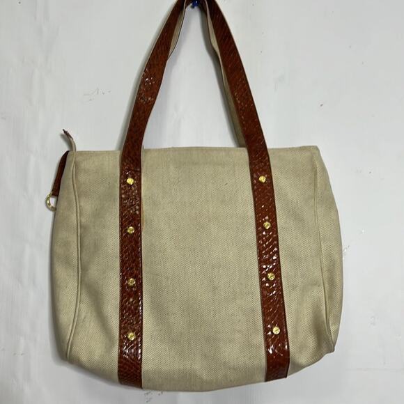 BROOKS BROTHERS SNAKESKIN TRIM CANVAS BLEND BAG - Picture 4 of 9